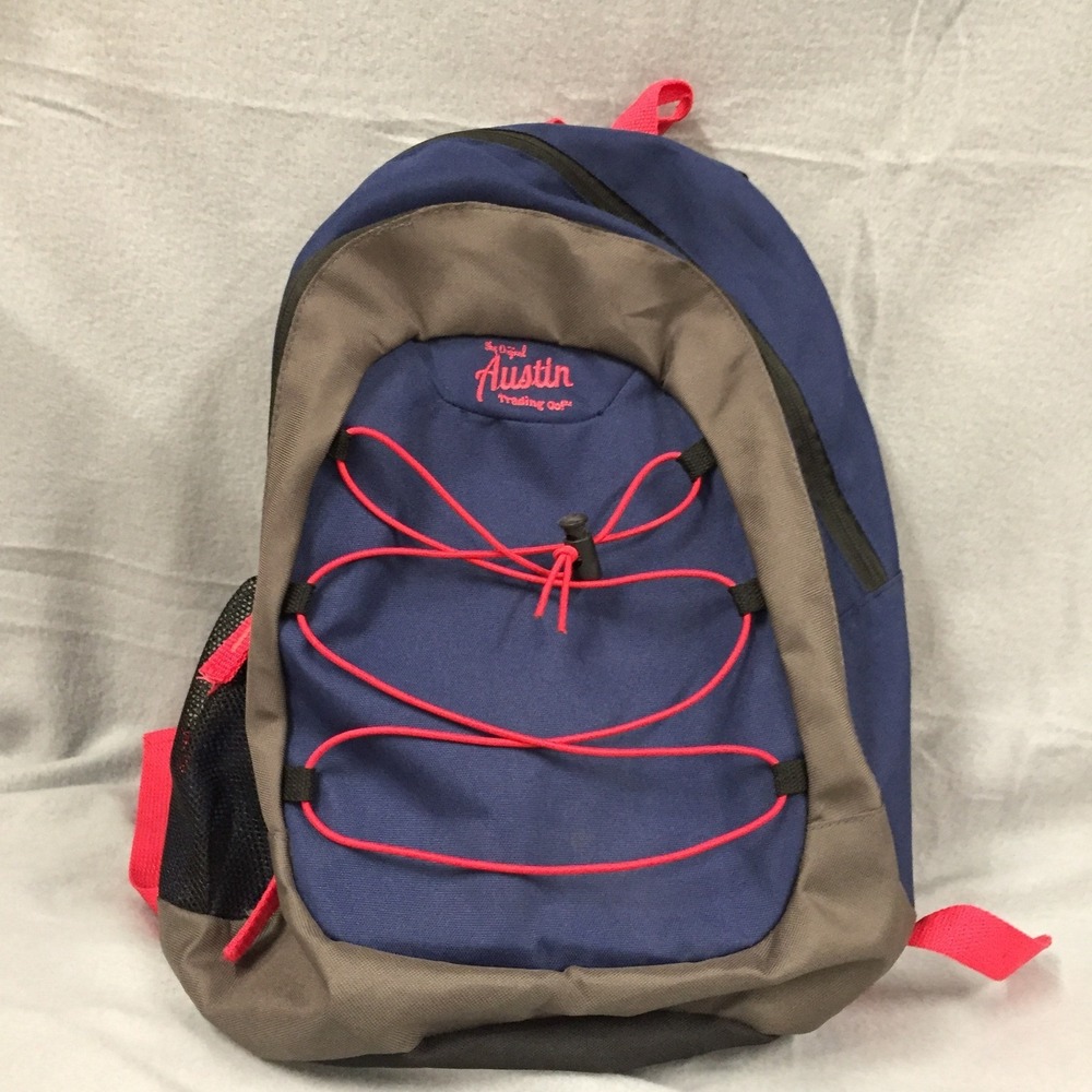 Austin Trading Co Bungee Cord Backpack School Bag 17in Navy Blue Green Red‎